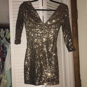 Gold sequence mini body con dress